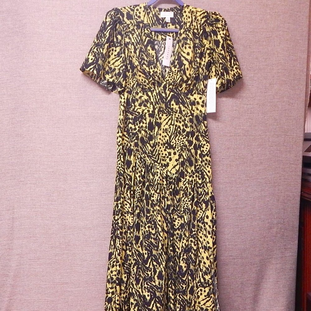 TOPSHOP Dress Full Length == NWT == Animal  Print == Black Greenish Yellow SZ 4